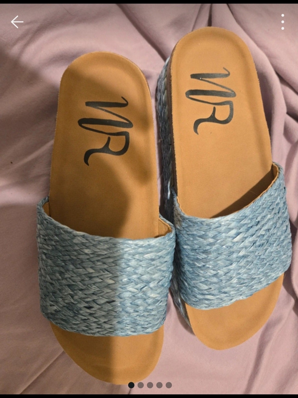Not Rated Light Blue Woven Slide Mules with Tan Footbed